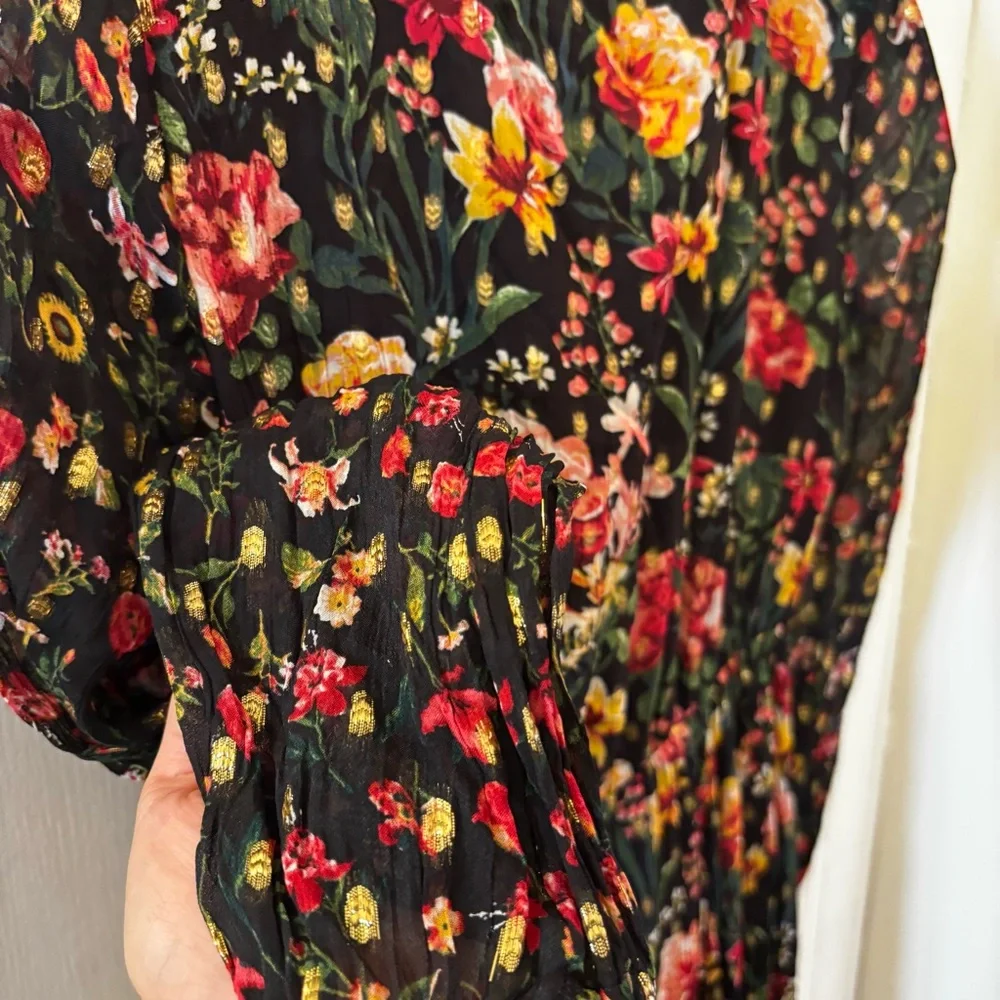 J. Crew Front Tie Flowy Dress Floral Multicolor Maxi Dark Romantic size XS - Picture 7 of 10